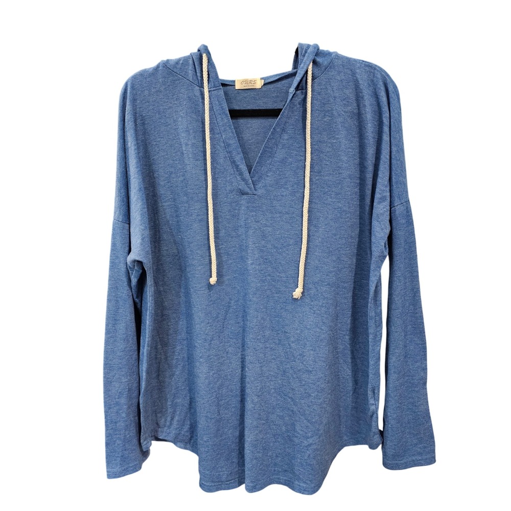 Lightweight Blue V-Neck Hoodie Pullover for Women